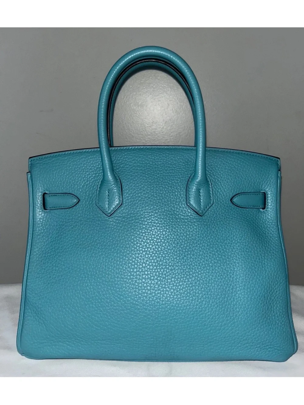 HERMES Birkin 30 Bleu Atoll Clemence Leather Gold Hardware Handbag